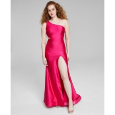 Blondie Nites Women’s One-Shoulder Satin Gown Dress, Pink, 3