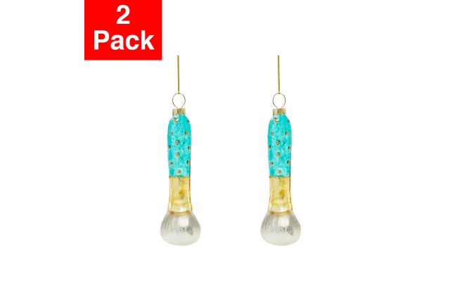 Bloomingdale’s Glass Makeup Brush Ornaments, Gold/Blue - Set of 2