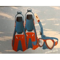 Body Glove S/M Goggles Mask and Fins Set, Blue/Orange
