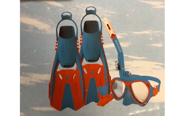  S/M Goggles Mask and Fins Set, Blue/Orange