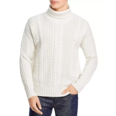 Boss Mens Nannos Cable Knit Turtle Neck Wool Sweater, White, Medium