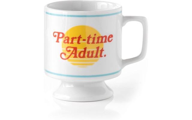  Part-time Adult Ceramic Mug Stackable Ceramic Coffee Mug with Plenty of Vintage Charm, Holds 10 oz., Dishwasher Safe, Coffee Cup with Double-Sided Artwork, Makes a Great Gift!