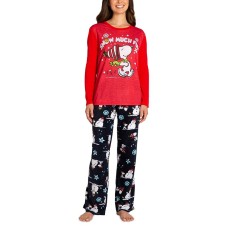 Briefly Stated Matching Women’s Peanuts Long-Sleeve Top and Pajama Pants Set – Grey, Medium