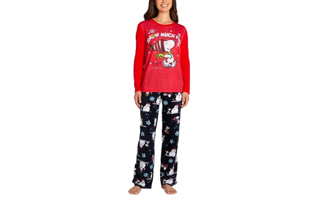  Matching Women’s Peanuts Long-Sleeve Top and Pajama Pants Set – Grey, Small