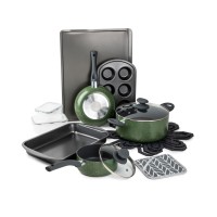 Brooklyn Steel Co. Venus Nonstick Aluminum 16-Pc. Cookware Set, Green