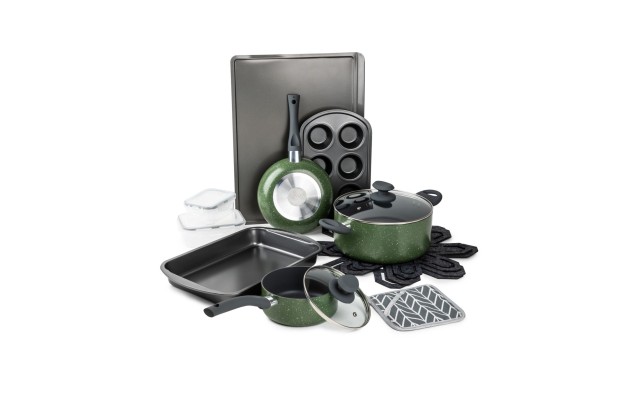  Venus Nonstick Aluminum 16-Pc. Cookware Set, Green