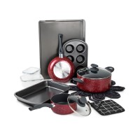 Brooklyn Steel Co. Venus Nonstick Aluminum 16-Pc. Cookware Set, Red