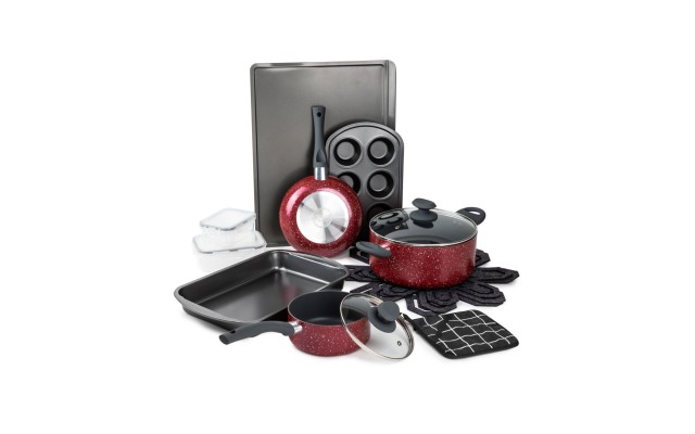  Venus Nonstick Aluminum 16-Pc. Cookware Set, Red