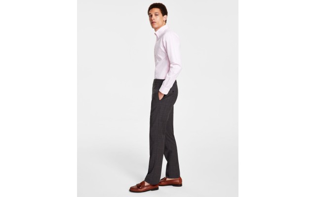  Men’s Classic-Fit Stretch Pinstripe Wool Blend Suit Pant,Brown, 36×30
