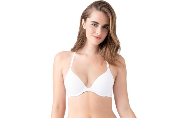 B.tempt’d Women’s Inspired Eyelet Front Close Racerback T-Shirt Bra, White, 32DD
