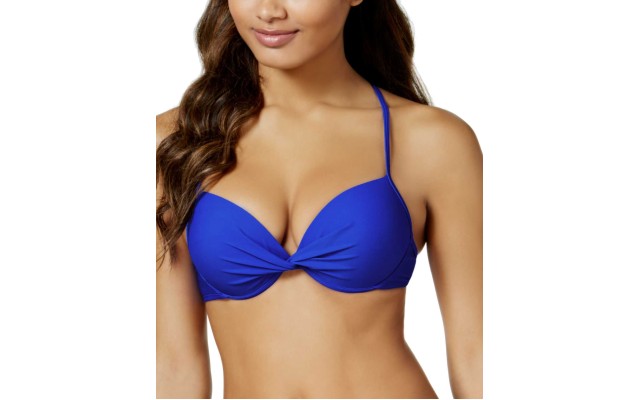  Women’s Twist-Front Underwire Push-Up Bikini Top Swimsuit, Blue, D/Dd