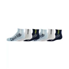 Calvin Klein Big Boys Quarter Length Performance 6 Pair of Sport Socks, Light Blue/Dark Blue/White, Medium