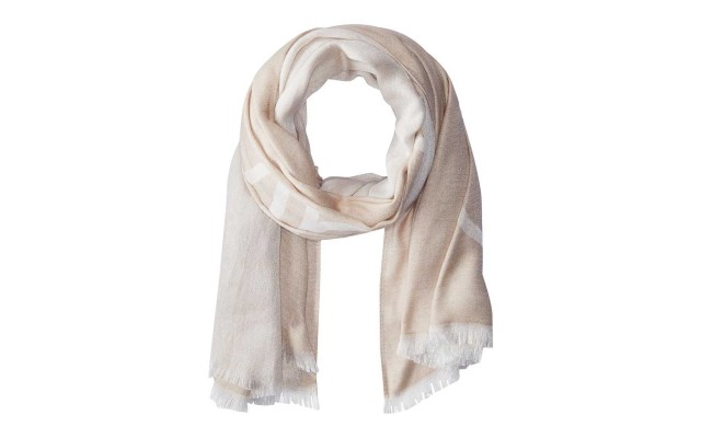  Geometric Border-Stripe Scarf (Heathered Almond, One Size)