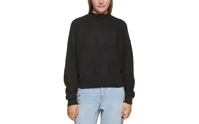  Jeans Honeycomb Funnel-Neck Sweater, Black, Large