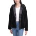  Jeans Hooded Faux-Fur Zip-Front Jacket, Black, Large