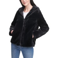 Calvin Klein Jeans Hooded Faux-Fur Zip-Front Jacket, Black, Large