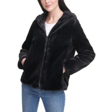 Calvin Klein Jeans Hooded Faux-Fur Zip-Front Jacket, Black, Large
