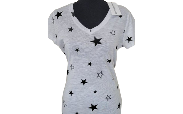  Star Printed V-Neck Tee, White, Small