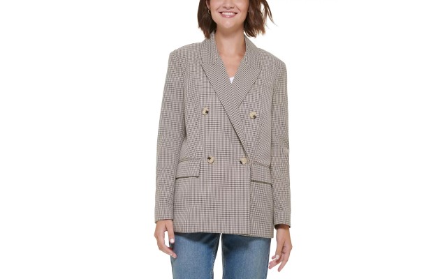  Women’s Check Oversized Drop-Shoulder Blazer, Cumulus Houndstooth, Small
