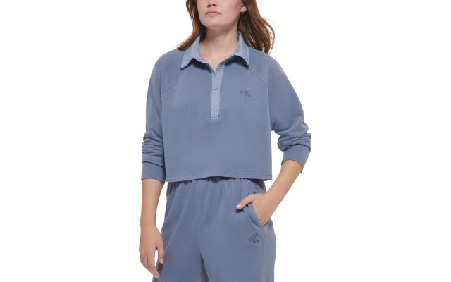  Women’s Cotton Polo Sweatshirt, Stormy Blue, Large