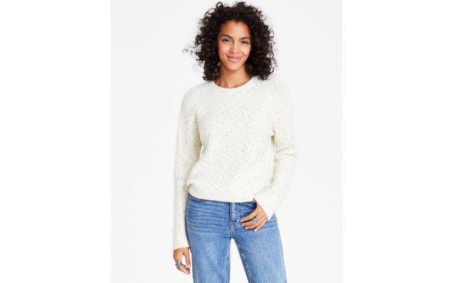  Jeans Women’s Crewneck Long-Sleeve Lurex Sweater – Powder Blue/Silver, Small