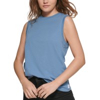 Calvin Klein Jeans Womens Crewneck Sleeveless Cotton Top, Stormy, Small