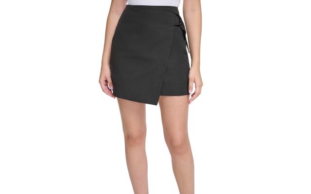  Jeans Women’s High-Waist Twill Wrap Skirt, Black, X-Large