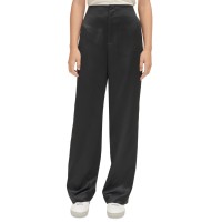 Calvin Klein Jeans Women’s High-Waist Wide-Leg Satin Pants – Black, 10