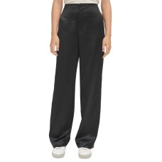 Calvin Klein Jeans Women’s High-Waist Wide-Leg Satin Pants – Black, 10