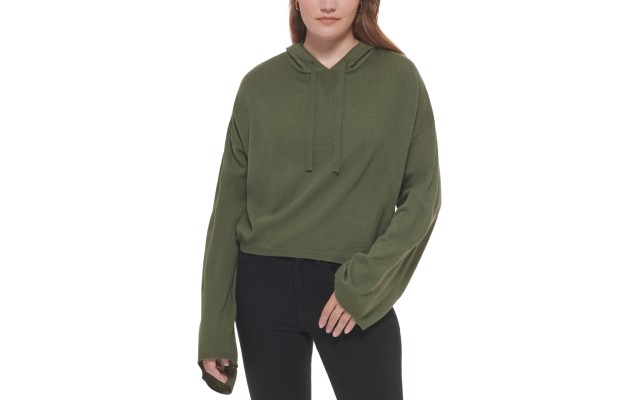  Women’s Hooded Bell-Sleeve Top, Thyme, Large