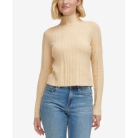 Calvin Klein Jeans Women’s Mock-Neck Long-Sleeve Ribbed Sweater – Wheat, X-Large