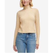 Calvin Klein Jeans Women’s Mock-Neck Long-Sleeve Ribbed Sweater – Wheat, X-Large