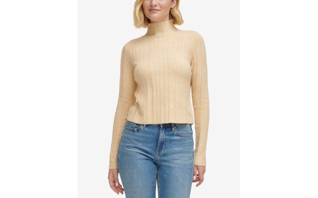  Jeans Women’s Mock-Neck Long-Sleeve Ribbed Sweater – Wheat, X-Large