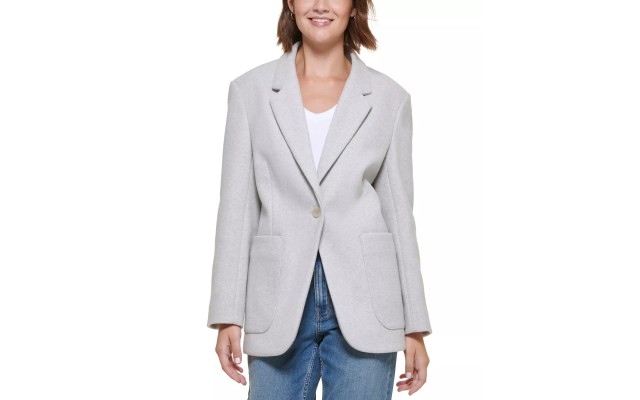  Women’s Oversized Drop-Shoulder Blazer, Light Grey Melange, Large