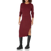 Calvin Klein Jeans Women’s Ribbed Long Sleeve Crewneck Side Slit Dress,Syrah, Large