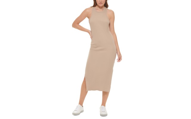  Womens Sleeveless Racerback Long Midi Dress, Suede, Large