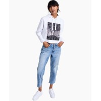 Calvin Klein Jeans Womens Studded Graphic Hoodie (White, L)
