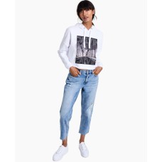 Calvin Klein Jeans Womens Studded Graphic Hoodie (White, L)
