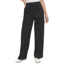 Calvin Klein Jeans Women’s Super-High-Waist Wide-Leg Cargo Pants – Black, 12