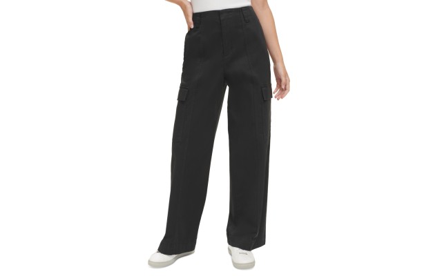  Jeans Women’s Super-High-Waist Wide-Leg Cargo Pants – Black, 12