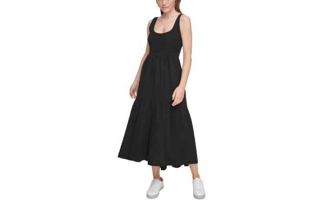  Women’s Tiered Smocked-Back Tank Dress, Black, XS