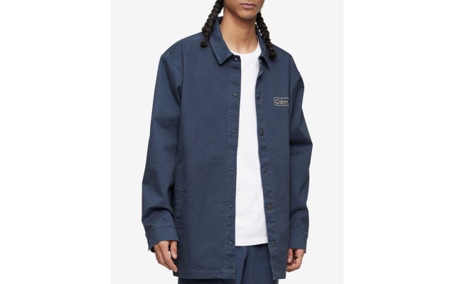  Men's Relaxed Fit Box Logo Shirts, Navy, Large