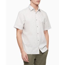 Calvin Klein Men’s Short Sleeve Stretch Cotton Pattern Shirt, Light Gray, Small