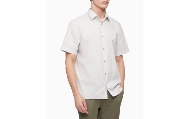  Men’s Short Sleeve Stretch Cotton Pattern Shirt, Light Gray, Small
