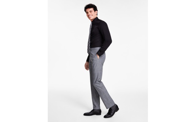  Men’s Slim-Fit Performance Dress Pants, Black/White, 38×30