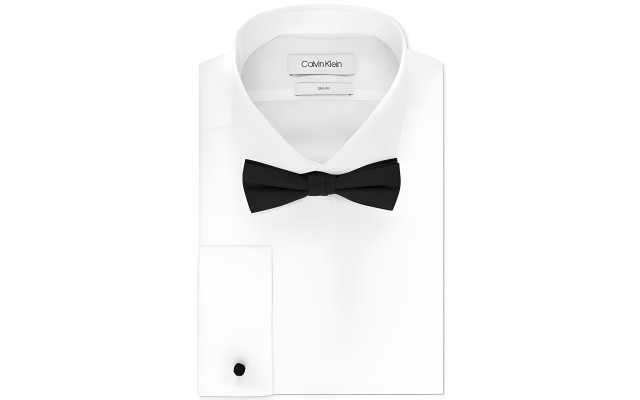  Men’s Slim-Fit Solid French Cuff Dress Shirt & Pre-Tied Bow Tie Set, White, 17-1/2. 36-37
