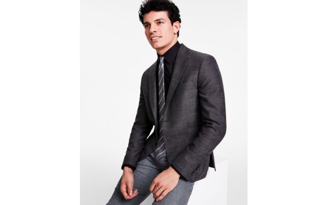  Men’s Slim-Fit Wool Woven Herringbone Sport Coat, Balck/White, 38R