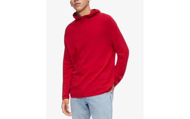  Men’s Solid Merino Wool Hoodie Sweater, Large