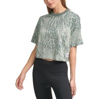 Calvin Klein Performance Cropped Animal-Print T-Shirt, Green, Medium