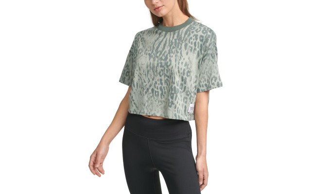  Performance Cropped Animal-Print T-Shirt, Green, Medium
